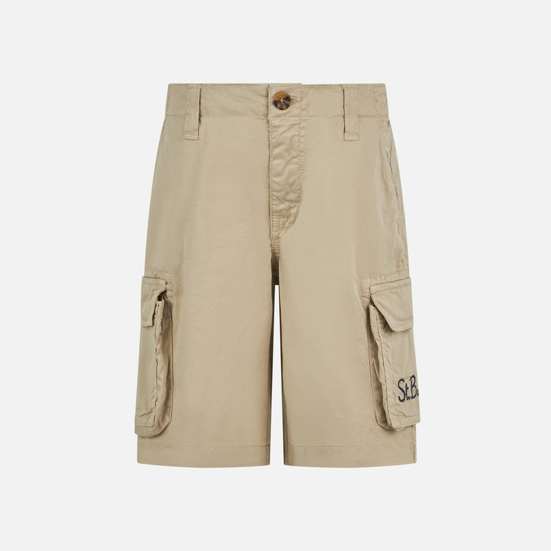 Pantaloncini cargo da bambino in cotone beige