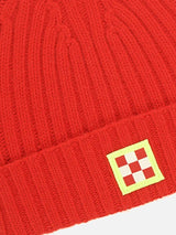 Cashmere blend red hat with check patch