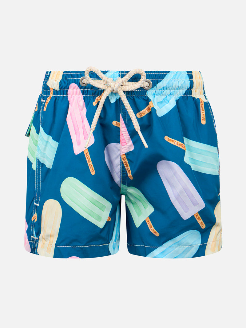 Boy lightweight fabric swim-shorts Jean Lighting with popsicles print