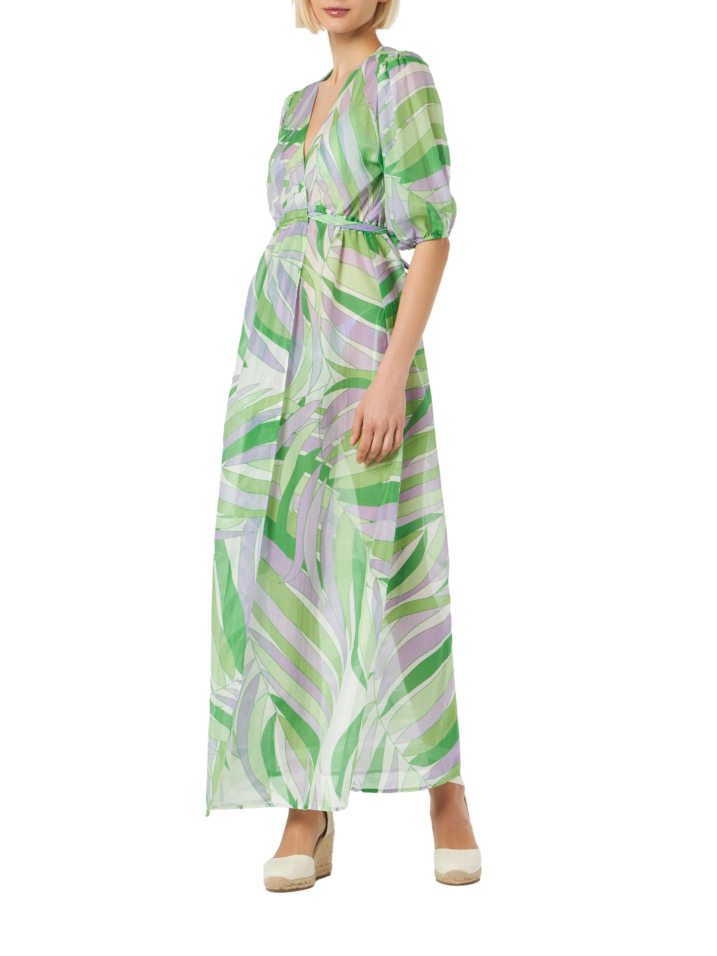 Cotton and silk long dress Bliss with palm print