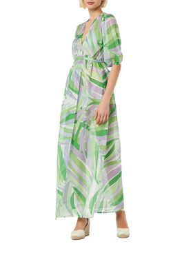Cotton and silk long dress Bliss with palm print