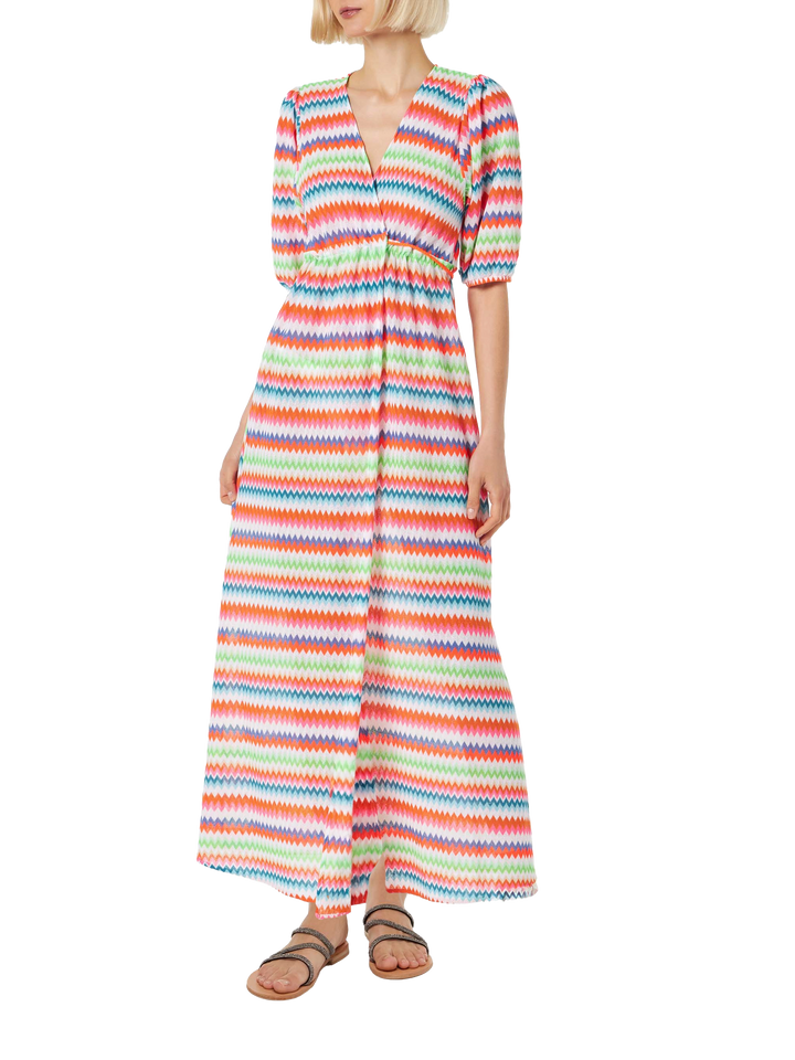 Chevron raschel knit long beach dress Bliss with striped pattern