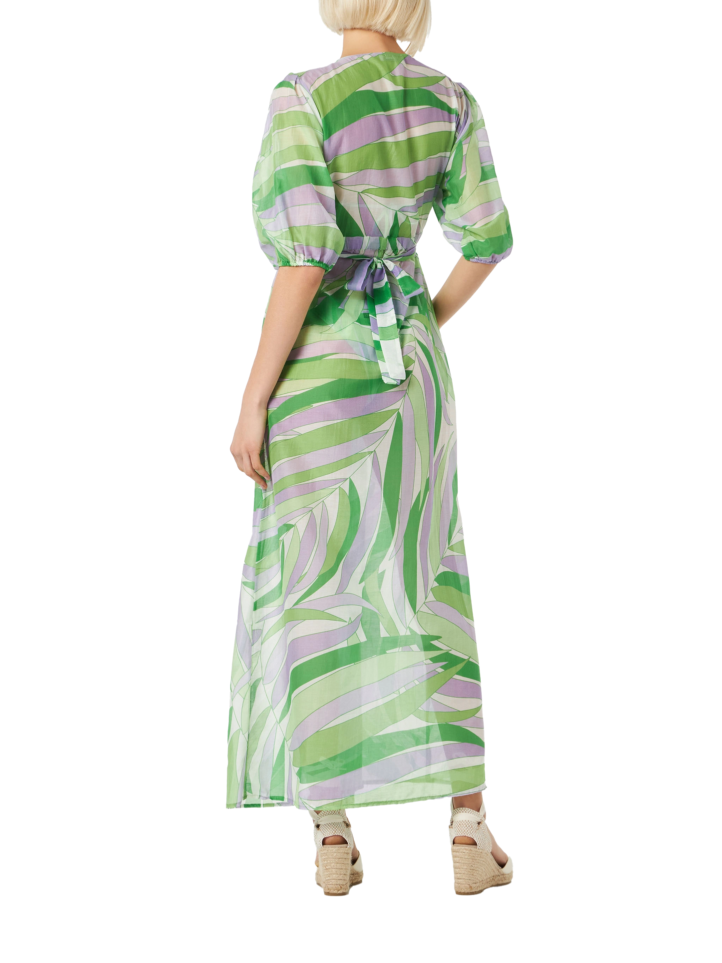 Cotton and silk long dress Bliss with palm print