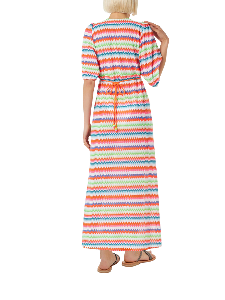 Chevron raschel knit long beach dress Bliss with striped pattern