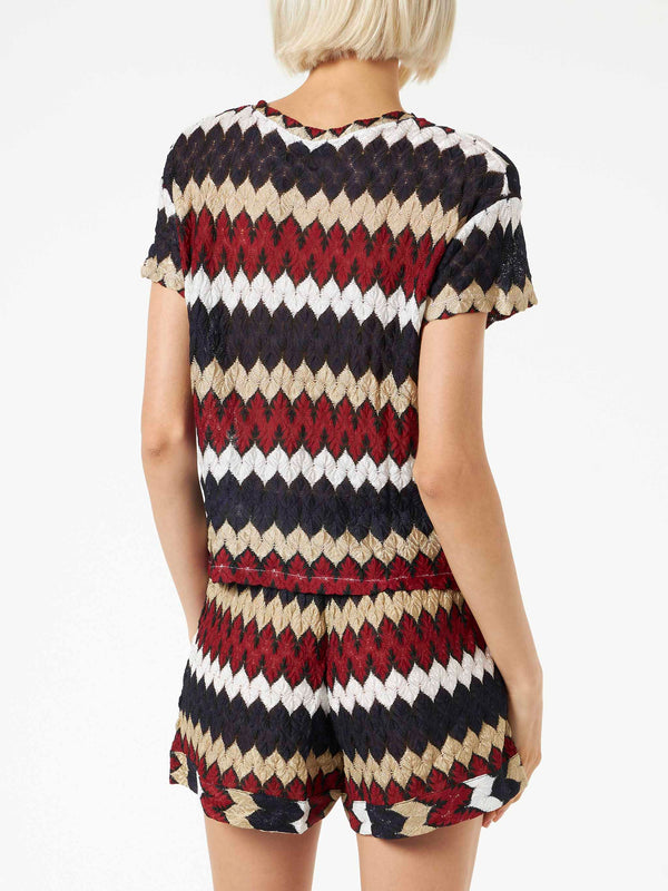 Top in maglia chevron bordeaux