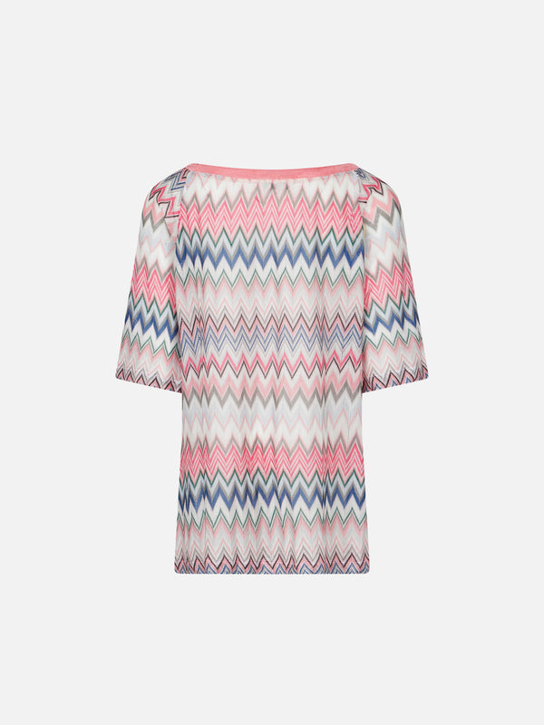 Abito da bambina in maglia rosa fantasia chevron