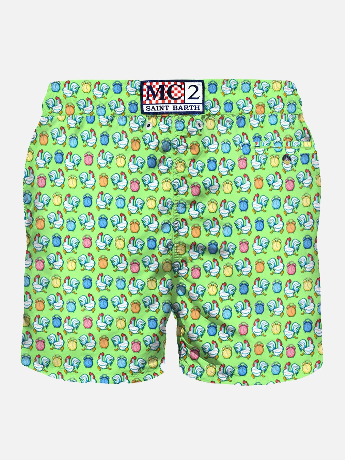 Herren-Badeshorts aus leichtem Stoff mit Hahnenmuster