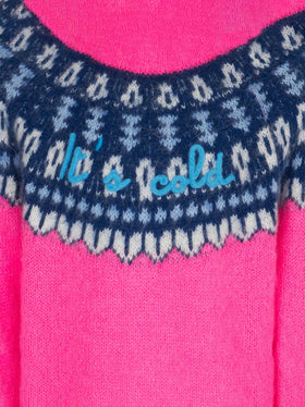 Gebürsteter Mädchenpullover mit Rundhalsausschnitt und nordischem Jacquard