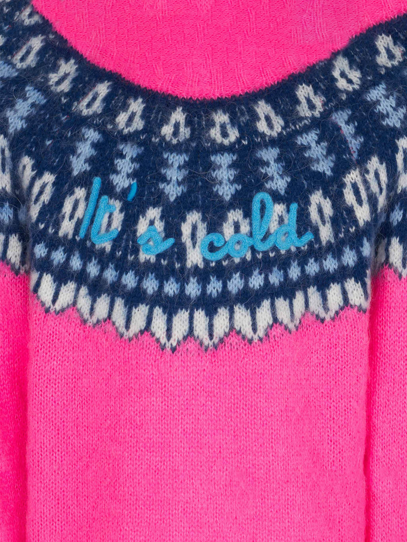 Girl brushed crewneck sweater with nordic jacquard