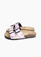 Korksandalen mit rosa Gingham-Print