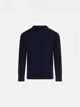 Boy navy blue sweater with Cortina jacquard