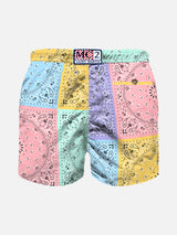 Boy swim shorts with multicolor bandanna print