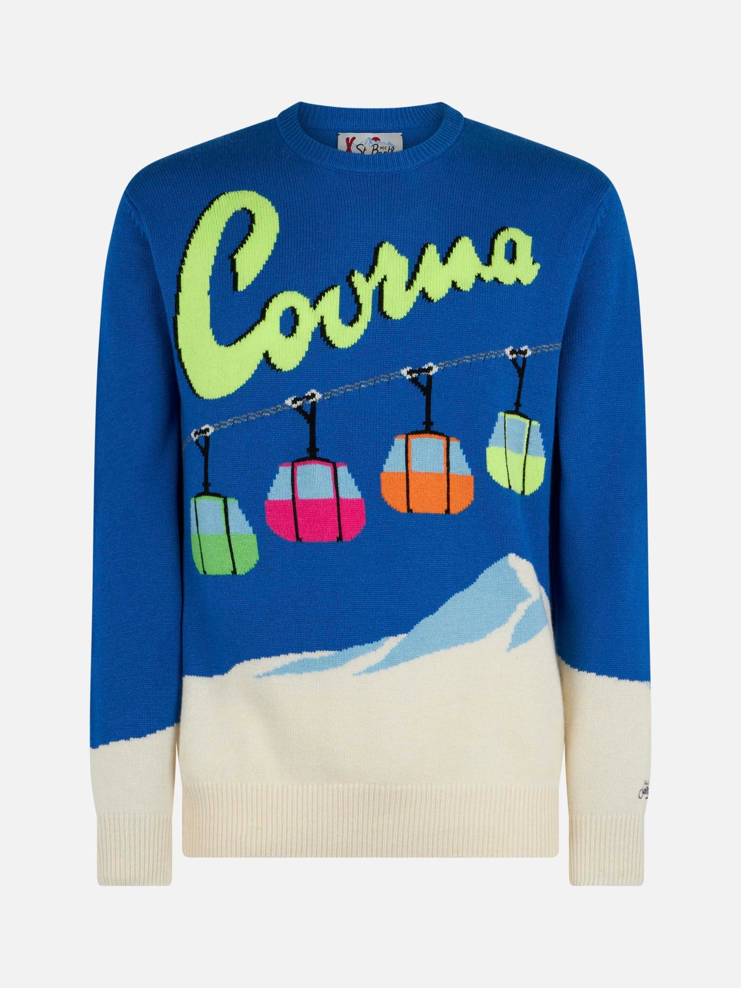 Maglione da uomo girocollo con stampa jacquard cartolina Courma  e seggiovia