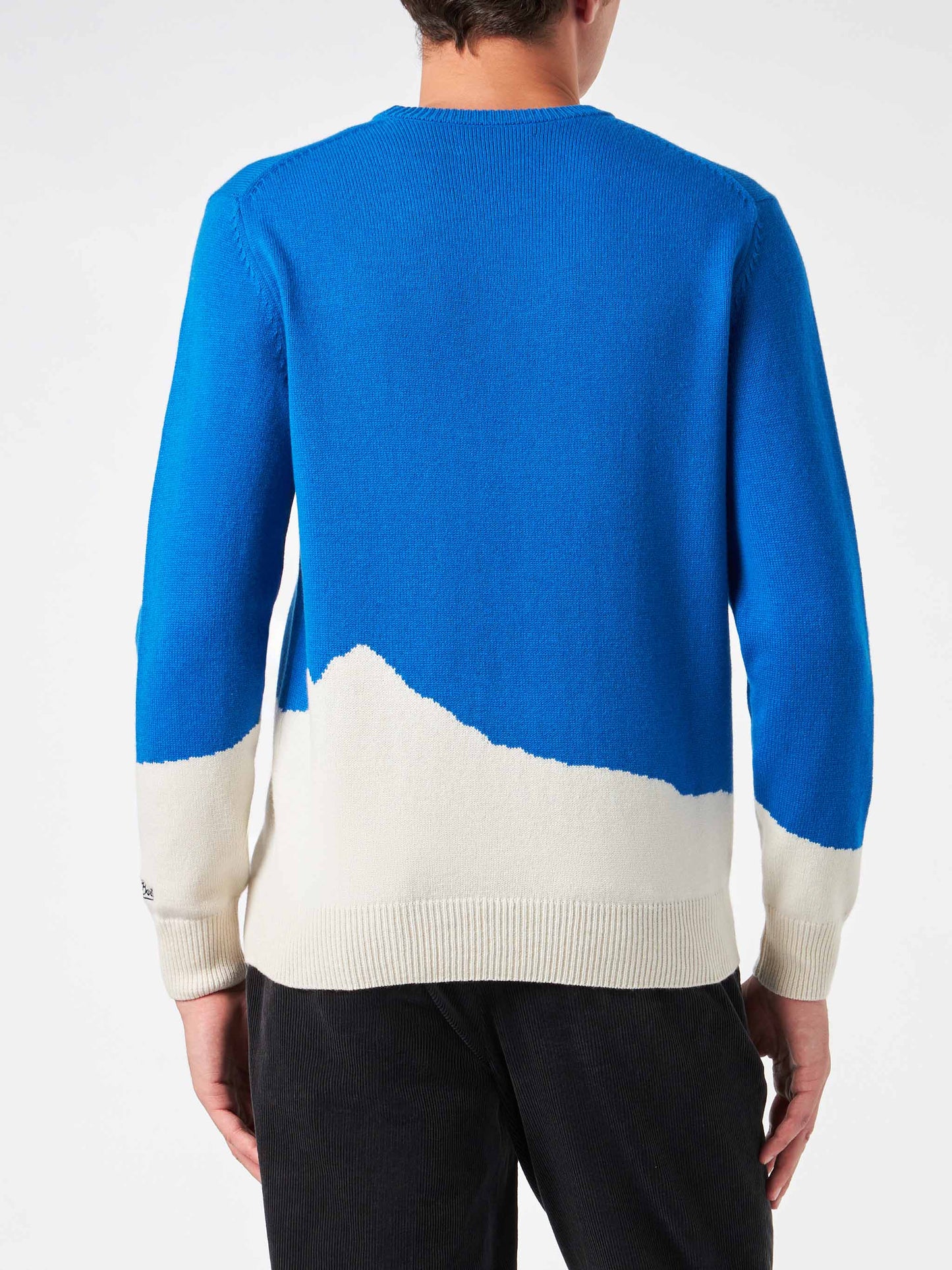 Maglione da uomo girocollo con stampa jacquard cartolina Courma  e seggiovia