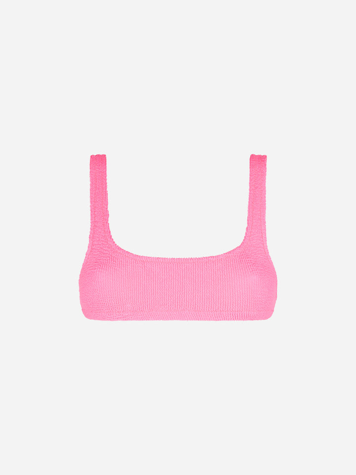 Costume da bagno donna rosa fluo crinkle top bralette