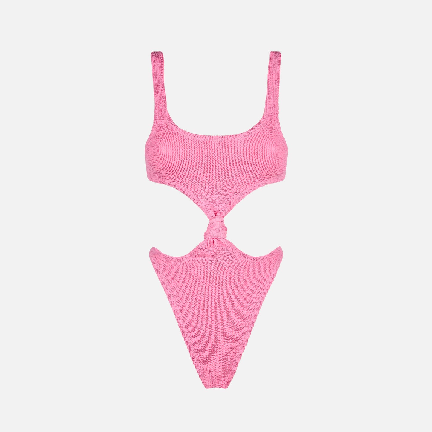 Knotted pink crinkle trikini