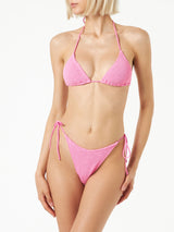 Woman pink crinkle triangle bikini