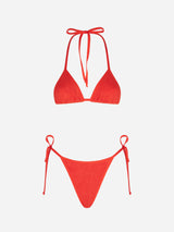 Orangefarbener Crinkle-Triangel-Bikini für Damen