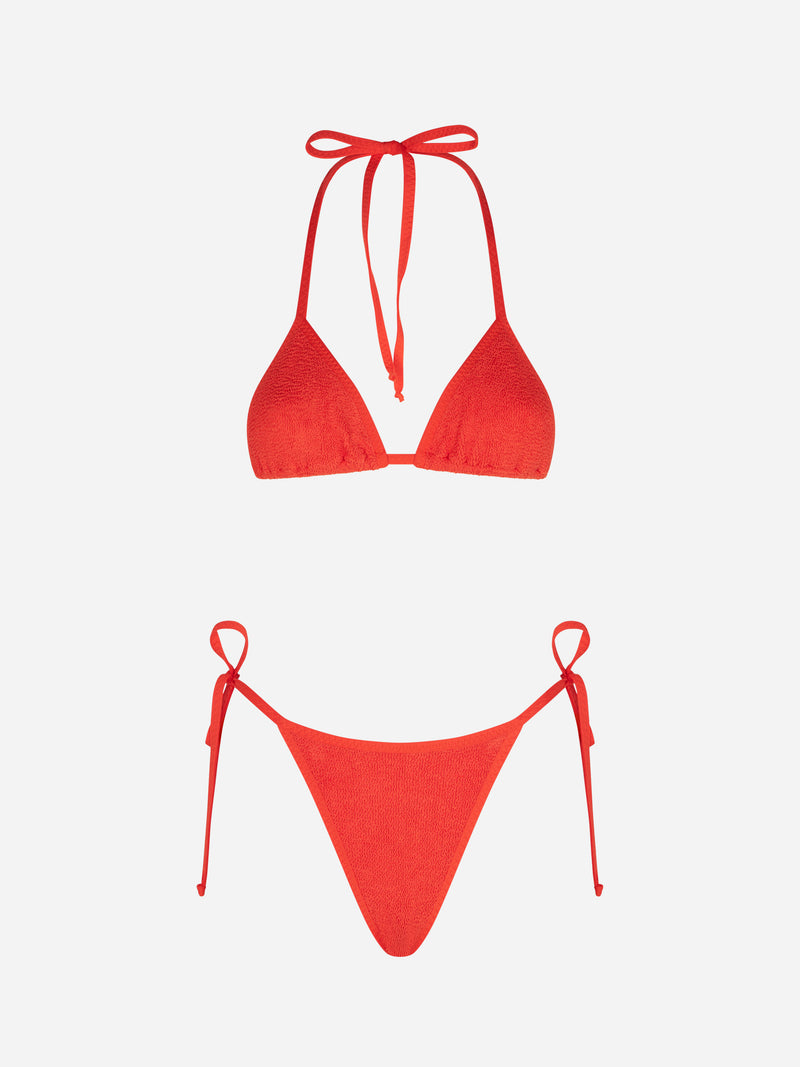 Orangefarbener Crinkle-Triangel-Bikini für Damen