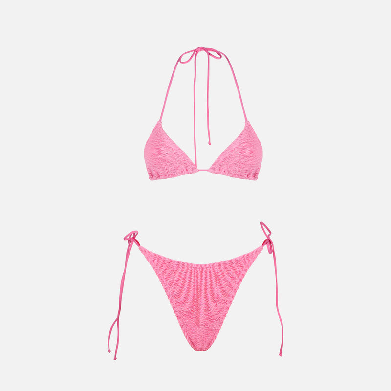 Woman pink crinkle triangle bikini