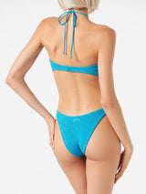 Light blue lurex crinkle trikini swimsuit