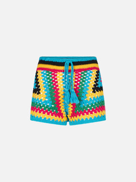 Mehrfarbige Häkelshorts
