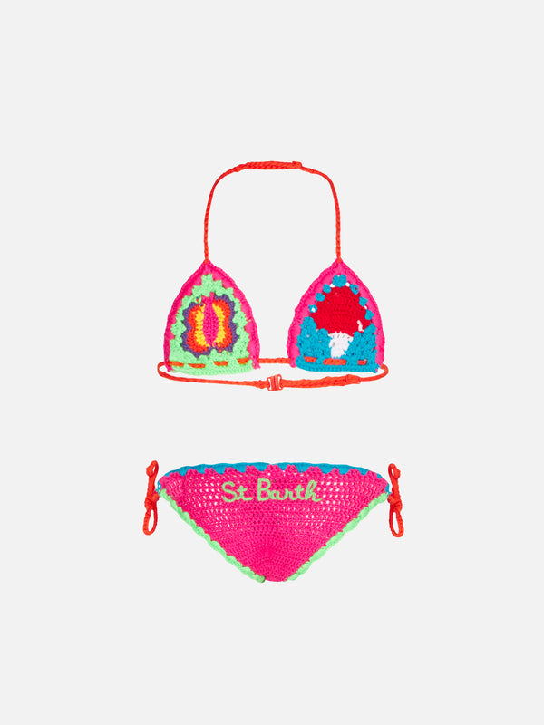 Girl multicolor crochet bikini with patches