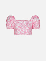 Girl crop top with daisy embroidery