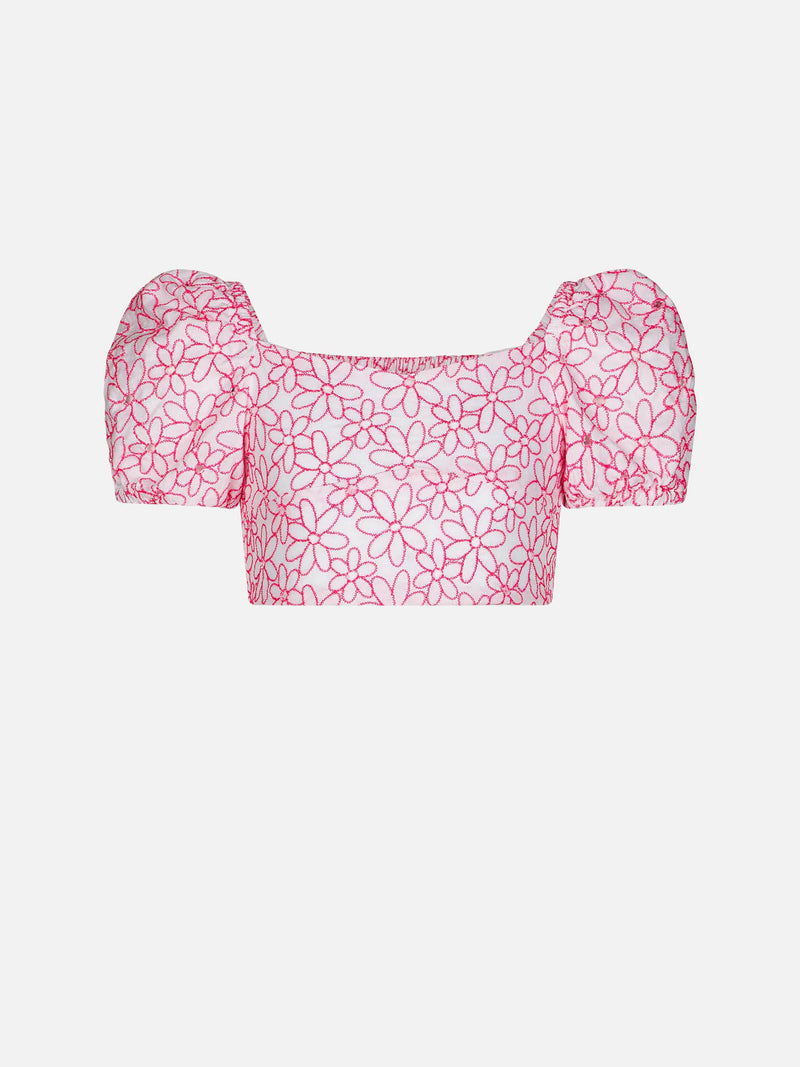 Girl crop top with daisy embroidery