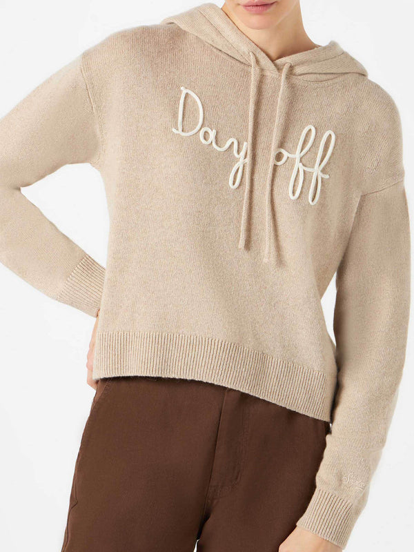 Woman cropped knit hoodie with Day Off embroidery