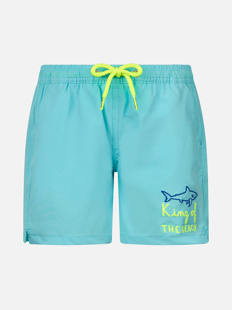 Boy Comfort swim shorts with King of the Beach embroidery