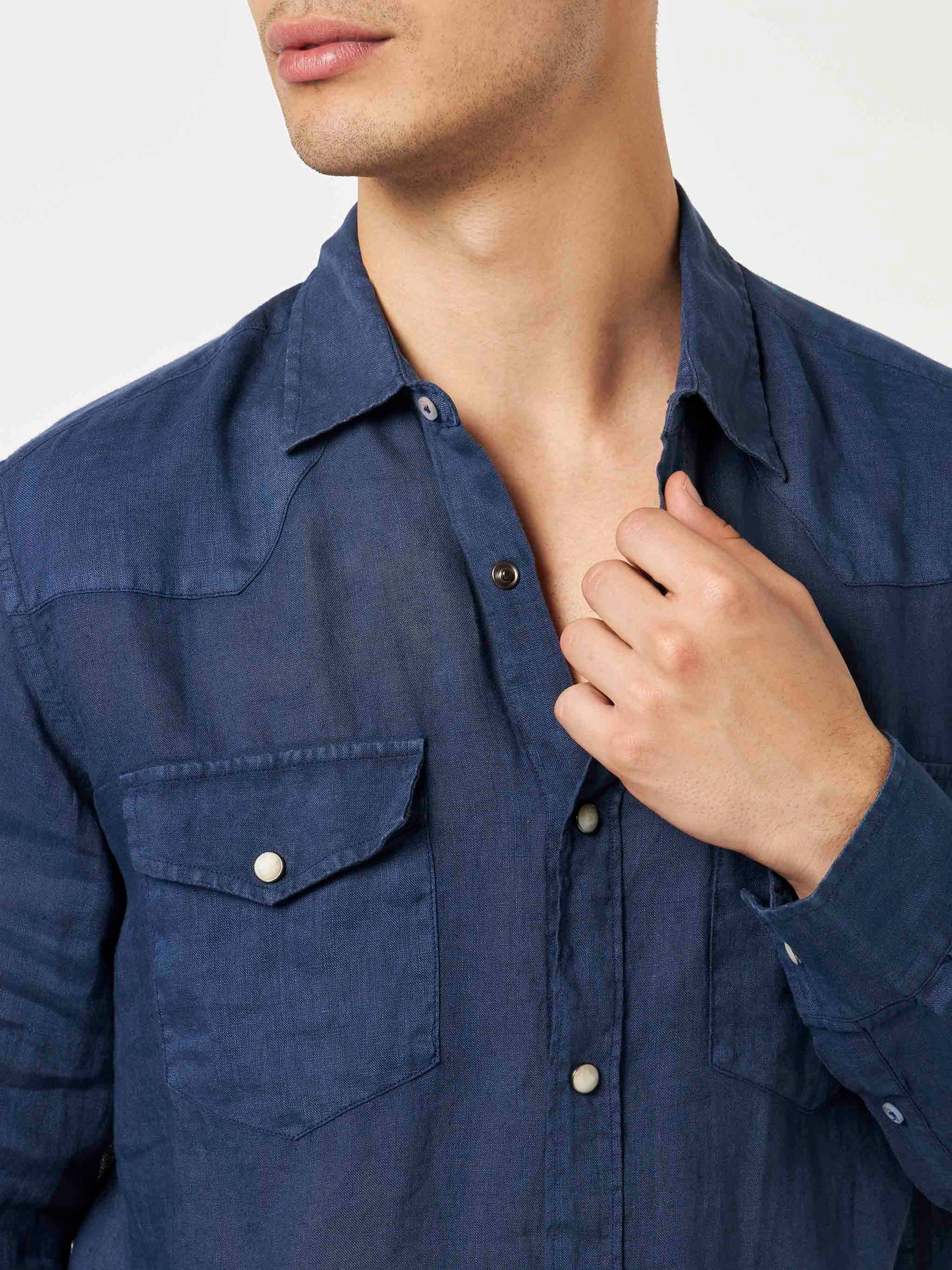 Camicia in lino denim scuro