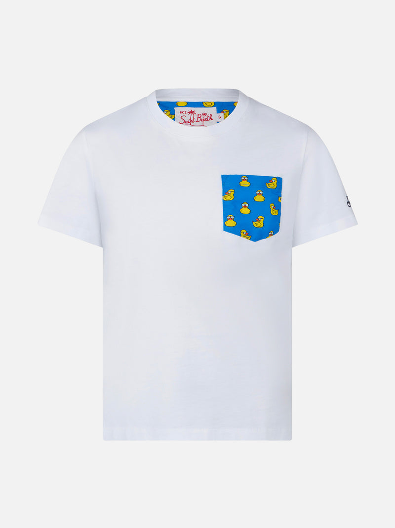 T-shirt da bambino in cotone con taschino stampato