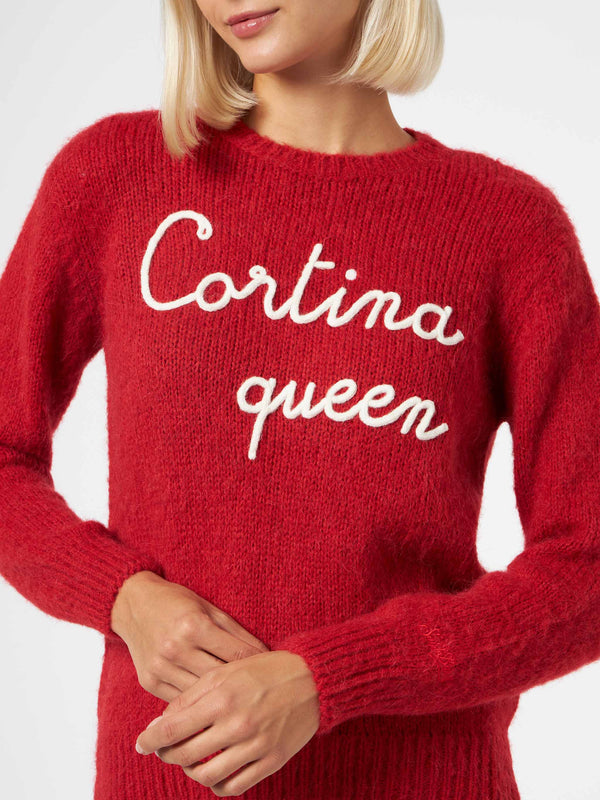 Maglia morbida da donna girocollo con ricamo Cortina Queen