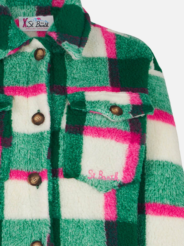 Girl sherpa overshirt with tartan print