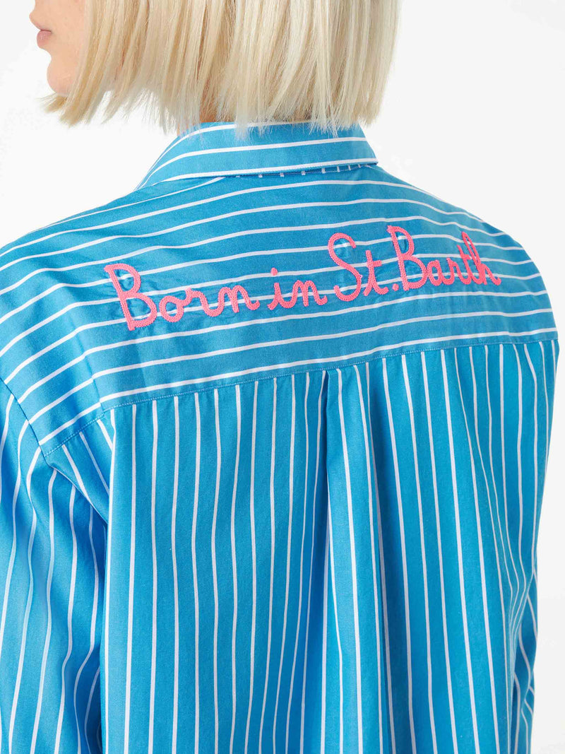 Striped cotton shirt with Born in St. Barth embroidery