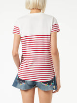 Red striped cotton t-shirt with St. Barth embroidery