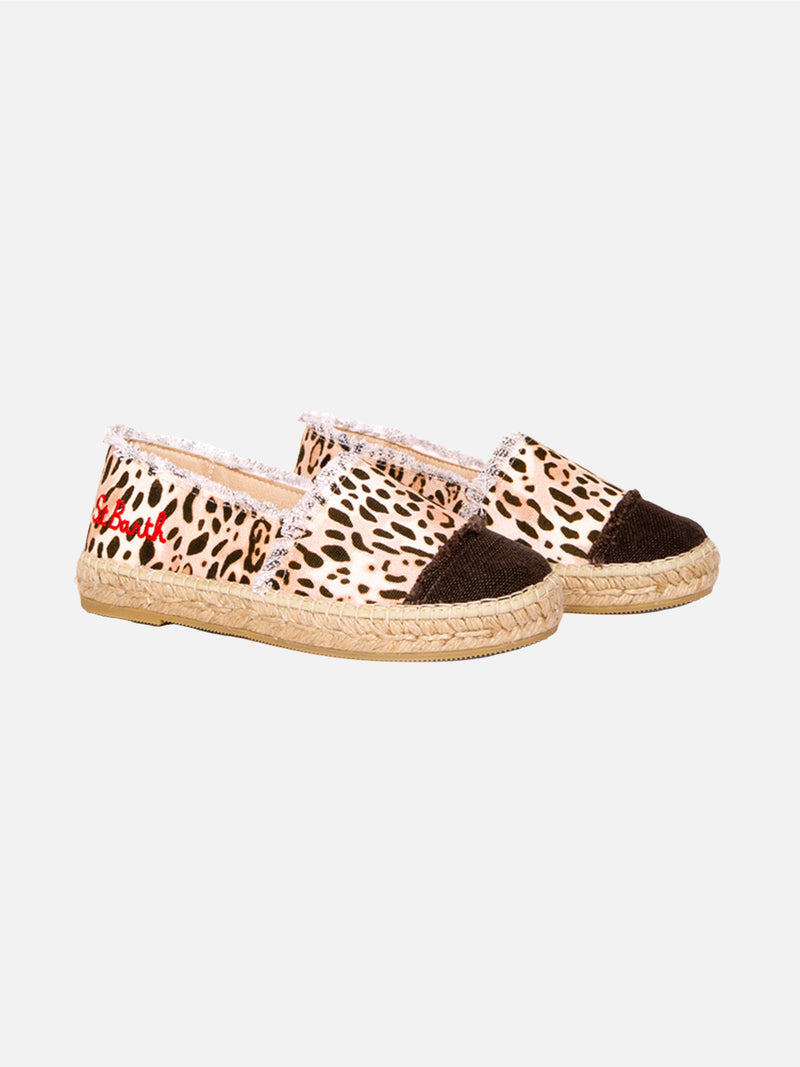 Animalier print canvas espadrillas with embroidery