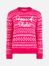 Maglione da donna girocollo con stampa fair isle e ricamo Queen of Chalet