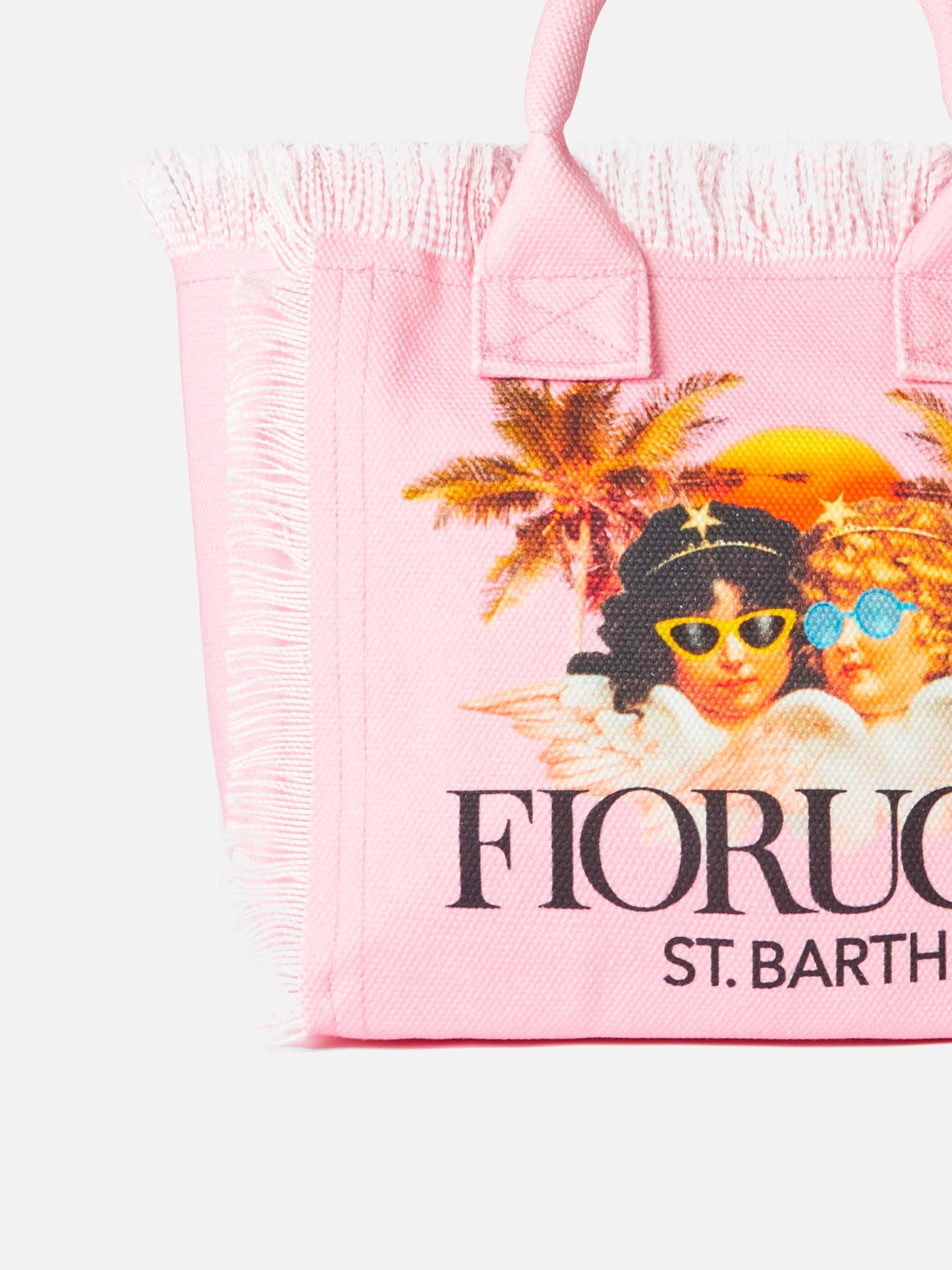 Borsa a mano Colette in tela di cotone rosa con stampa Angeli Fiorucci | FIORUCCI SPECIAL EDITION
