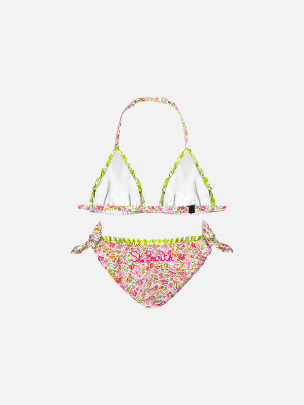 Bikini da bambina a triangolo a fiori | Realizzato con tessuto Liberty