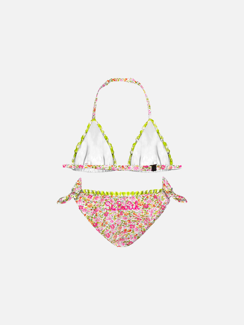 Bikini da bambina a triangolo a fiori | Realizzato con tessuto Liberty