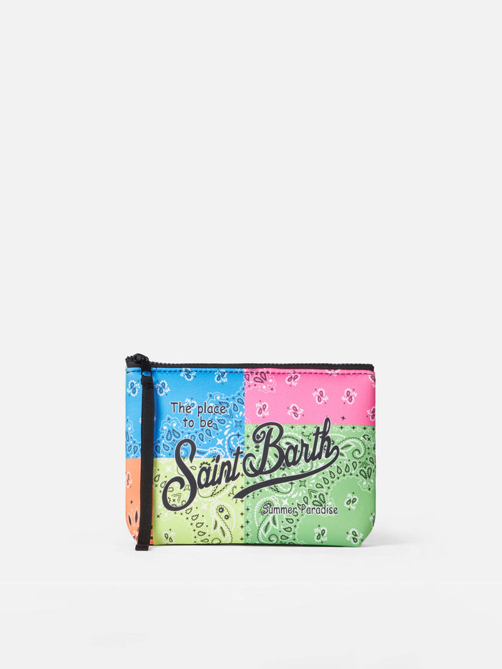 Aline Scuba-Pochette mit fluoreszierendem Bandana-Print