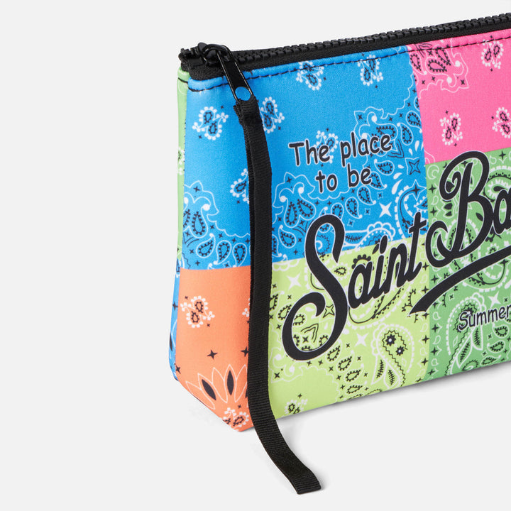 Aline Scuba-Pochette mit fluoreszierendem Bandana-Print