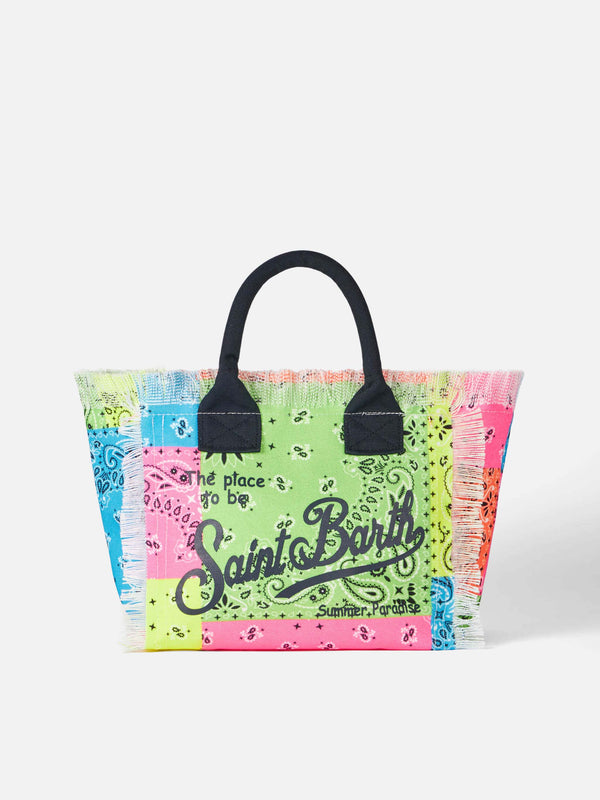 Borsa a mano Colette in canvas di cotone con stampa bandana fluo