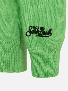 Maglione verde fluo da bambino con scritta Off-Piste