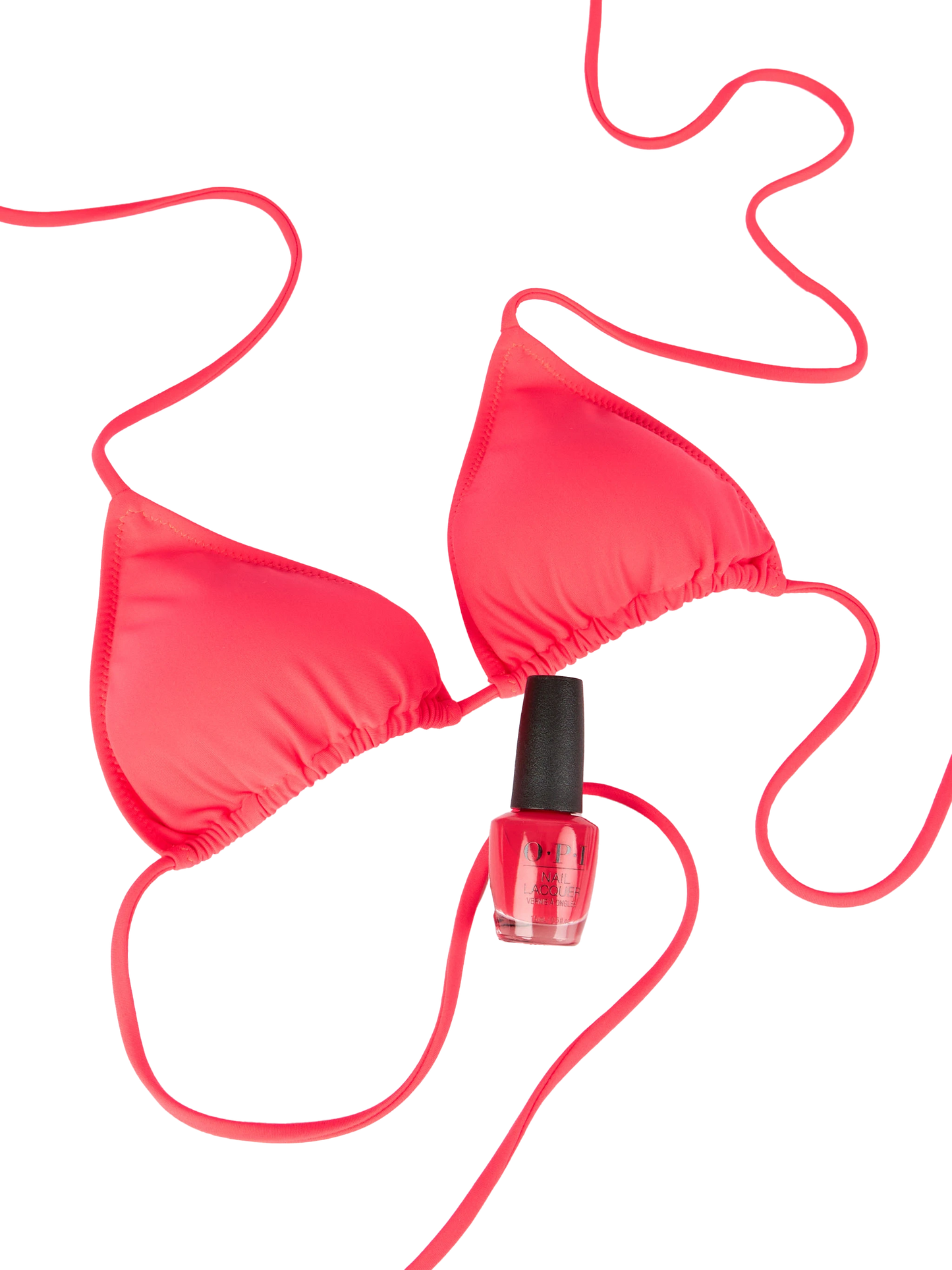 Woman fluo red triangle bikini