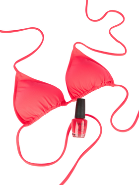 Woman fluo red triangle bikini