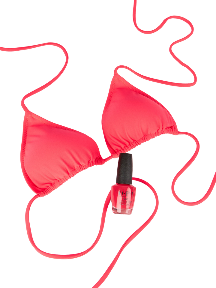 Woman fluo red triangle top swimsuit