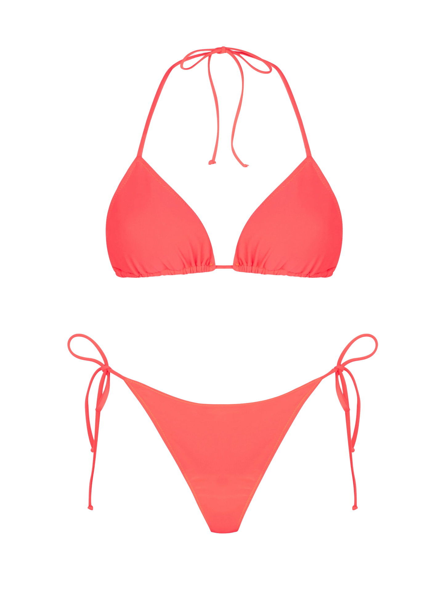 Woman fluo red triangle bikini